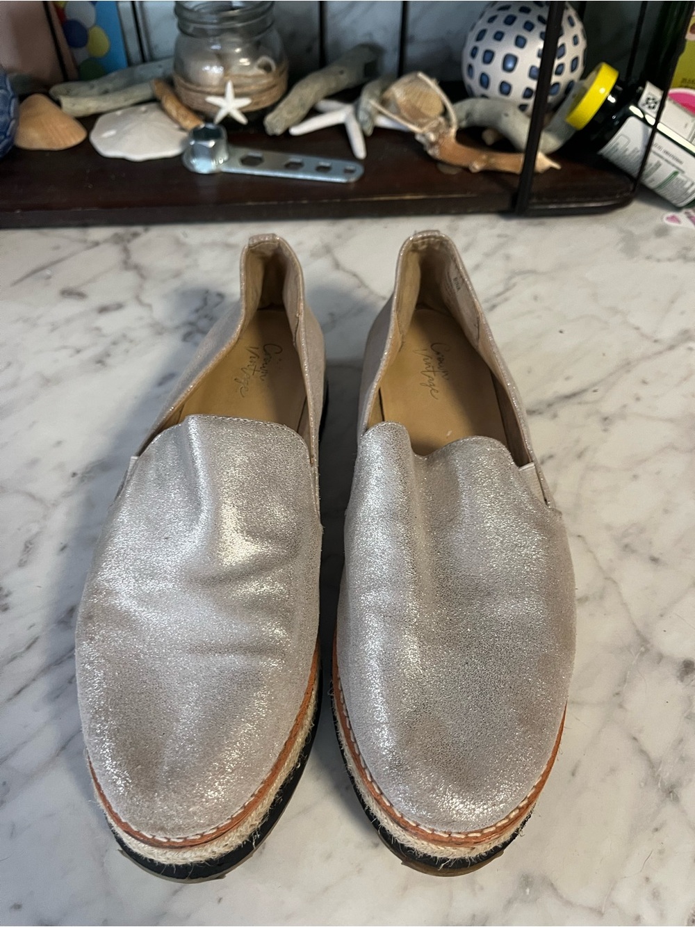 Silver/gold Slip-On Crown Vintage Espadrille Loafers Womens 8 - Picture 2 of 7